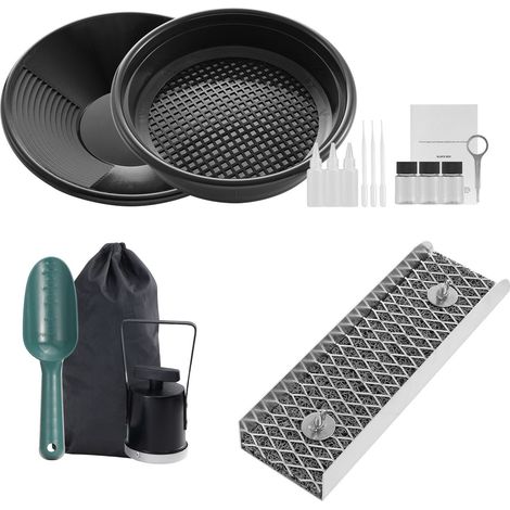 Kit d'Orpaillage avec Mini Sluice Box, Équipement de Prospection Aurifère en Aluminium 12", 16 Pièces Comprenant Bâtée, Tamis Classificateur, Aimant Séparateur, Sac à Dos et Accessoires (1/5)