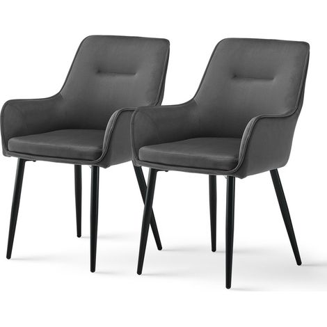 Dining Chairs 2x Velvet Upholstered Seat Kitchen Chairs with Armrests, Comfy Accent Chair, Reception, Living Room Chair,Grey (1/5)