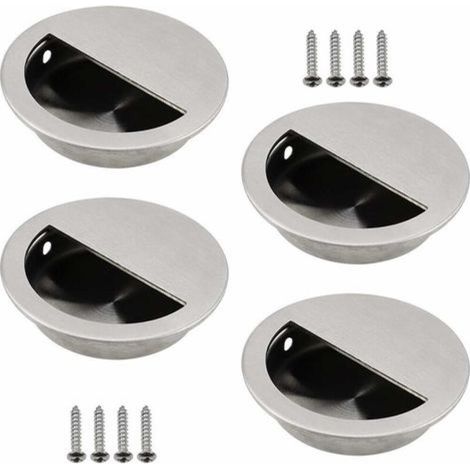 Lot de 4 poignées encastrées en acier inoxydable 304 – Finition brossée satinée – Ø50mm – Trou semi-circulaire 40x20mm – Pour portes coulissantes et meubles (1/5)