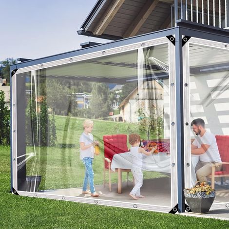 Bâche Transparente, Bâche PVC avec Oeillets pour la Protection des Plantes, pour balcons, Jardins, gazebos et Meubles d'extérieur, 4x4m (1/5)