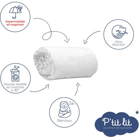 P'tit lit - Protège Matelas Bébé Bamboo Alèse Imperméable 70x140 cm - Viscose Douce et Soyeuse - Sans traitement chimique - Respirant et Silencieux - Oeko Tex® (1/5)