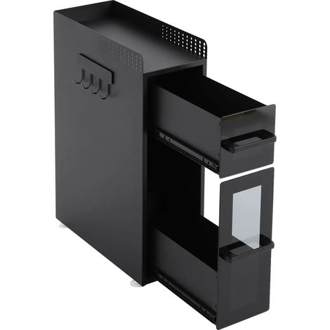 Étagère à épices de cuisine, design à 3 niveaux, tiroirs coulissants, Noir (1/2)