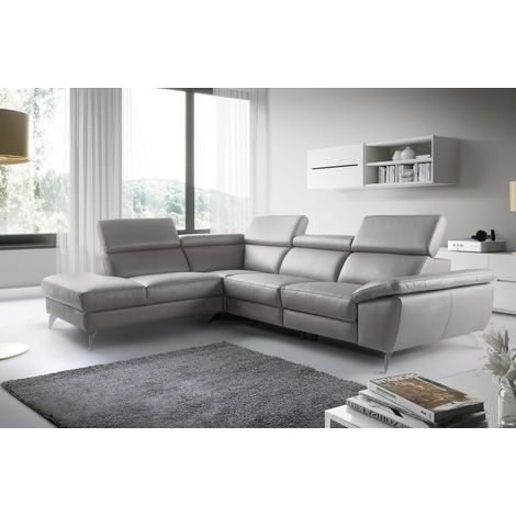 Canapé d'angle en 100% tout cuir épais de luxe italien, 5/6 places KASINI, gris, angle gauche (1/5)