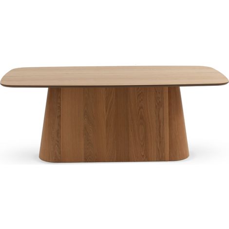 Mesa comedor rectangular madera contrachapado roble con pie central conico ovalado (1/4)