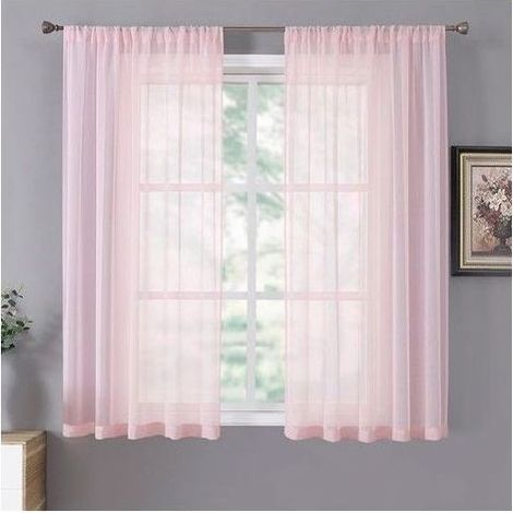 Voilages courts - Tollpiz - Lot de 2 panneaux - 137x114 cm par panneau - Rose - Aspect lin texturé (1/4)