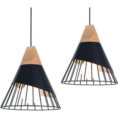 Lustre vintage, plafonnier industriel en bois métal design, abat - jour suspendu 27 lampe murale de cuisine de salle à manger, noir (1/5)