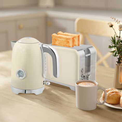 Wasserkocher- und Toaster-Set, 2200W, 7 Bräunungsstufen, versch. Funktionen, Creme