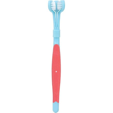 Brosse À Dents Pour Animaux - 3 Têtes - Manche Ergonomique En Plastique - Soies En Nylon Douces - Convient Chien Et Chat - 1 Pièce (1/5)