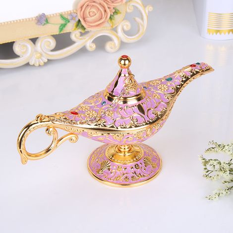 Lampe d'Aladin (rose) en étain, artisanat européen vintage (1/2)