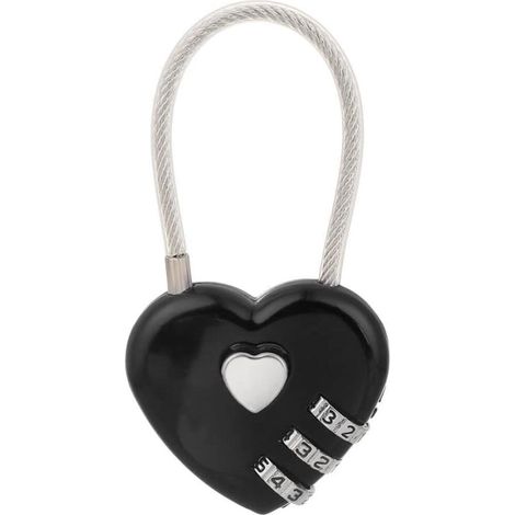 Cadenas en forme de cœur, cadenas à combinaison à trois chiffres, cadenas pour bagages, pour tiroirs de salle de sport (noir) (1/3)