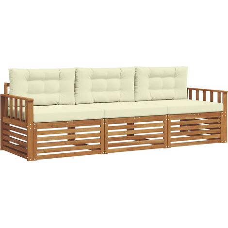vidaXL Outdoor Sofa Set 3 pcs Natural and Cream