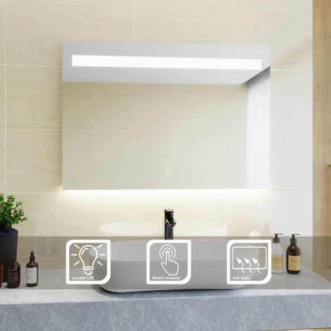 Miroir led 100x70 CM Miroir de salle de bains anti-buée interrupteur tactile, professionnel SIRHONA (1/7)