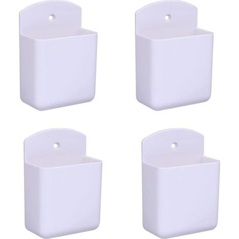 Lot de 4 supports de télécommande blancs support de télécommande support mural boîte de rangement multimédia pour bureau à domicile chambre (1/4)