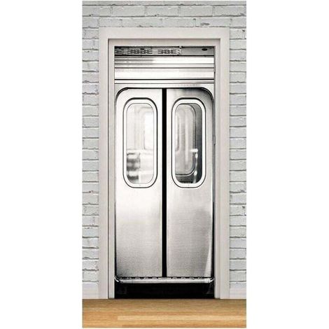 Pegatinas 3D trampantojo para puertas, autoadhesivas tipo metro, removibles, impermeables, de PVC, para paredes y puertas, póster de decoración artística reacondicionado -Crezuo