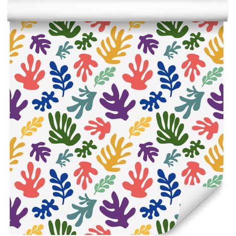 Papier peint fleuri blanc, corail, crème et violet pour salon et chambre 50x1000 cm (1/5)