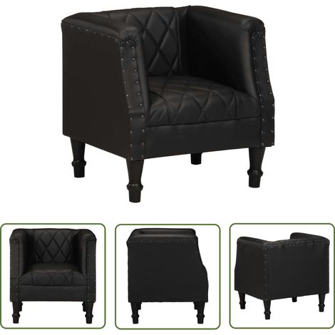 Fauteuil Fauteuil de Relaxation Fauteuil Salon Noir Cuir véritable de chèvre 84516 (1/5)