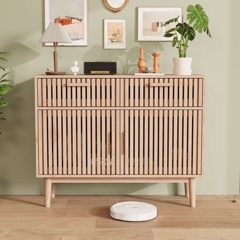 Aufbewahrungsbuffet – 100 x 35 x 80 cm – 2 Schubladen und 2 Türen, kippsicher, skandinavisches Design für Küche/Wohnzimmer – aus Holz