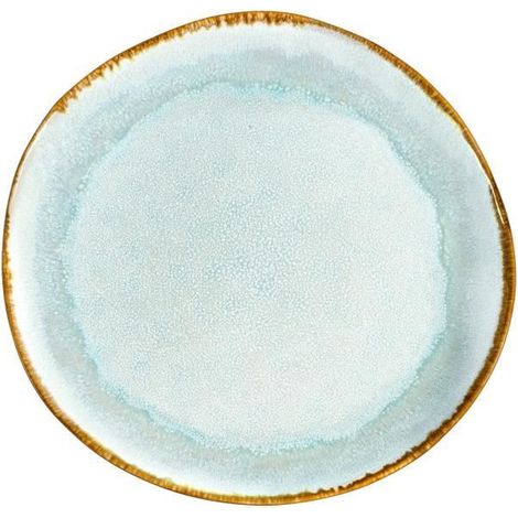 6 assiettes plates 28 cm, grès réactif émaillé, finition extérieure grainée anthracite, collection Shadow Aqua, usage quotidien et repas conviviaux