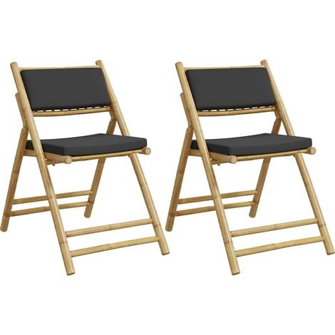 Chaises de bistro pliantes lot de 2 Chaises d'extérieur coussins gris foncé bambou (1/5)