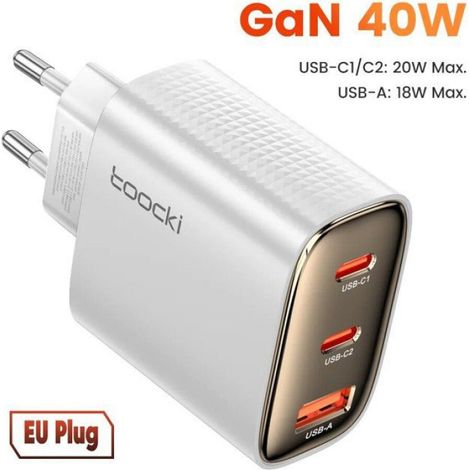 Chargeur Usb Type C - 40 W - 2 Ports Type-C - Technologie GaN - Compatible QC 4.0 Et PD 3.0 - 1 Pièce (1/5)