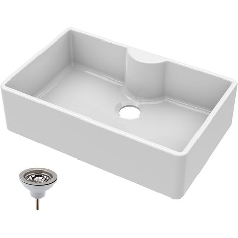 795mm - 1 Bowl Fireclay Butler Kitchen Sink - Tap Ledge & Strainer Waste (1/5)