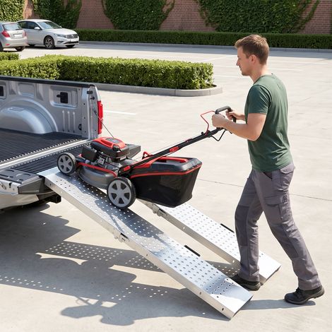 Jeu de 2 Rampes de Chargement Pliables, 400 kg, pour Moto/Quad/Remorque/Camionnette, 180 x 25,5 cm, Gris Métallisé (1/5)