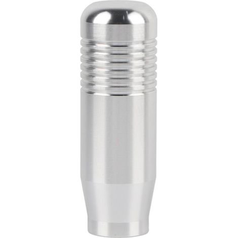 Pomo universal de aluminio anodizado para palanca de cambios manual: acabado plateado, diseño ergonómico y robusto.