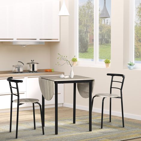 Ensemble table ovale extensible et 2 chaises - table à rabats - métal et MDF - noir et naturel (1/5)