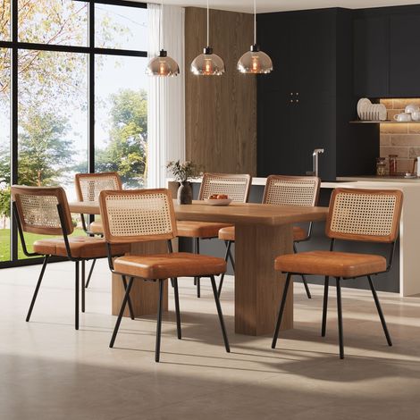 DESMIU Chaise de Salle à Manger Ergonomique avec Dossier en Rotin PE et Pieds Réglables, en Métal et PU, Marron 61 × 46 × 79 cm (1/4)