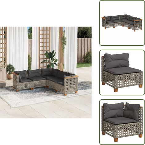 5-tlg. Garten-Sofagarnitur mit Kissen Grau Poly Rattan - Gartenmöbel - Outdoor Möbel - Lounge Set - Rattan Sofa - Polyethylen Furniture (1/5)