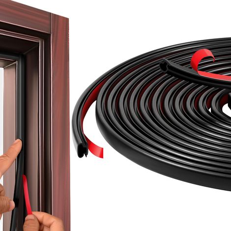 Joint Porte Entree, Type D boudin de Porte Isolant Froid, Joint de Porte D'entrée Autocollante en Caoutchouc, pour Isolation Phonique , (6 m,Noir) (1/5)