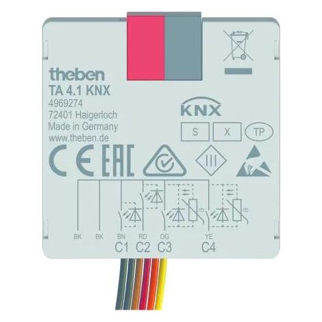 Theben 4969274 TA 4.1 KNX, 4-fach Binäreingang-Tasterschnittstelle KNX TP, KNX Data Secure, 2 NTC Eingänge (für Temperaturerfassung), Leitungslänge bis 30 m