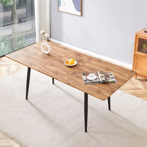 Table à manger rectangulaire style industriel effet bois et pieds en métal noir 190,5 x 80 cm - PANGIVO (1/5)