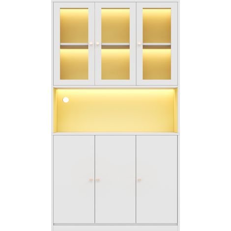 Libreria con vetrina in vetro e LED 100 x 35 x 200 cm bianca in MDF (1/5)