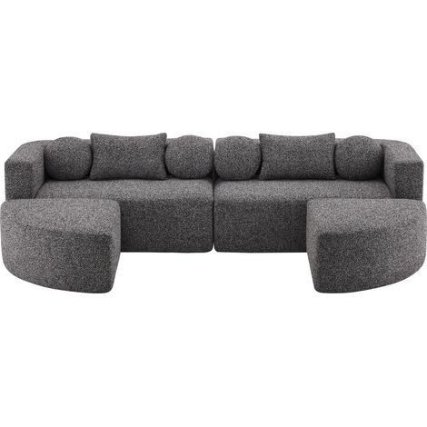 Modulares Schlafsofa mit Schlaffunktion, Chenille, Ohne Montage, Schwarz (1/5)