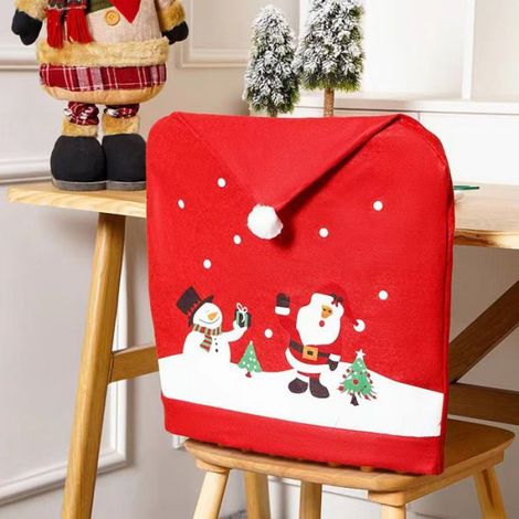 Housse De Chaise De Noël - 50 X 60 Cm - Rouge - Pour Décoration Intérieure Festive - Lot De 6 (1/2)