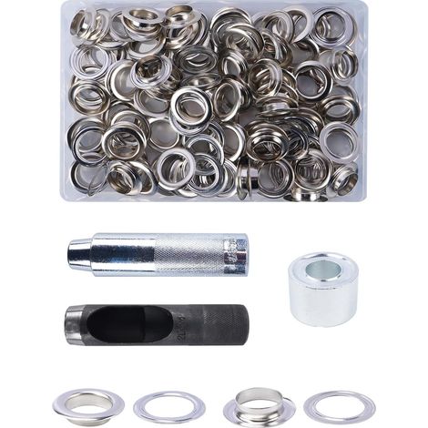 100 Sets Trousse Oillets 20mm Kit Grommets Oeillets en Métal avec 3 Outils Œiillets en Métal Œiillet Couture pour Bâche Ceinture Chaussures Les Sacs en Cuir (20mm) (1/5)