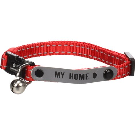 Collier Jaggo Rouge avec bande "my home" pour chat - Flamingo (1/5)