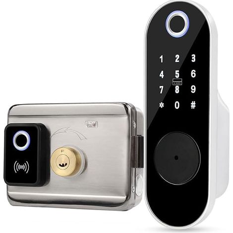 Serrure de Porte à Empreinte Digitale,Verrou de Clavier sans Clé avec Entrée de Clé, mot de Passe anti-Fouille,Serrure Antivol Intelligente (1/4)