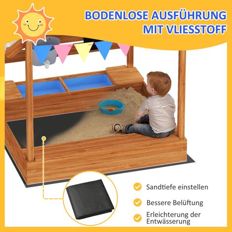 Bac à sable avec protection solaire, design maison de jeu, kit de jouets inclus, bois massif traité, 124 x 116 x 146 cm, vert (1/5)