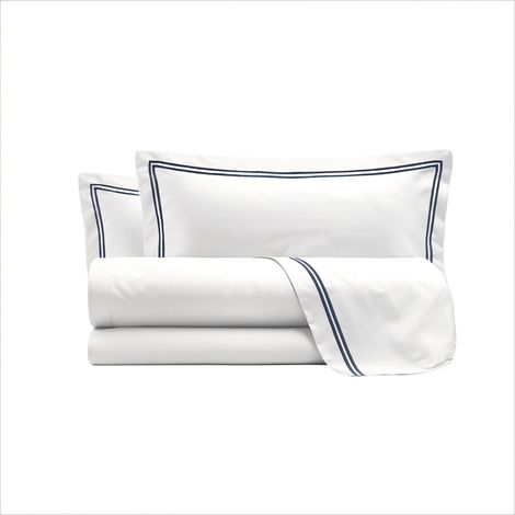 Set Lenzuola Sopra Sotto e Federe Matrimoniale Maxi 180x200 cm Linea Venere in Raso di Cotone Blu (1/4)