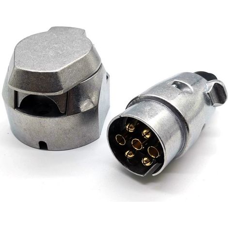 Prise Remorque 7 Broches Mâle Métal Et Prise Remorque 7 Broches Femelle Métal,12V Adaptateur Prise pour Remorque 7 Broches fiche Attelage remorque 7 Broches mâle Aluminium Étanche (1/5)