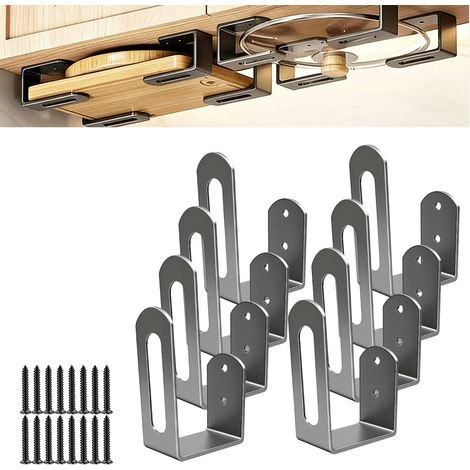 Lot de 8 Support Planche a Decouper à Suspendre, Rangement Couvercle Casserole, Support Couvercle Casserole en Acier Inoxydable Sous une Etagère Porte Planche à Découper pour la Cuisine (noir) (1/5)