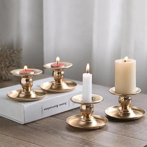 Support de bougies en métal, lot de 4, porte-bougies pour centre de table, hauteur 6,4 cm, mariage, boîte à bonbons, Reiki, méditation (1/5)