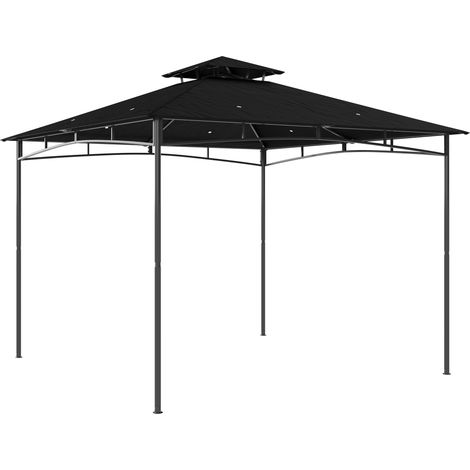 Black Garden Gazebo 3 x 3 m with 2-Tier Roof and Metal Frame (1/5)