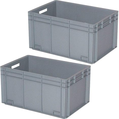 BRB Lot de 2 boîtes empilables (L x l x H) 600 x 400 x 420 mm, 80 l, gris