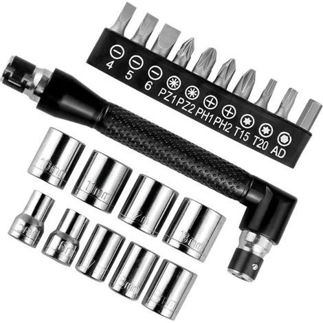 Set di 21 cacciaviti a L con 9 chiavi a bussola e 10 inserti, con impugnatura a doppia estremità in acciaio CR-V per riparazioni auto, 5-13 mm (1/5)