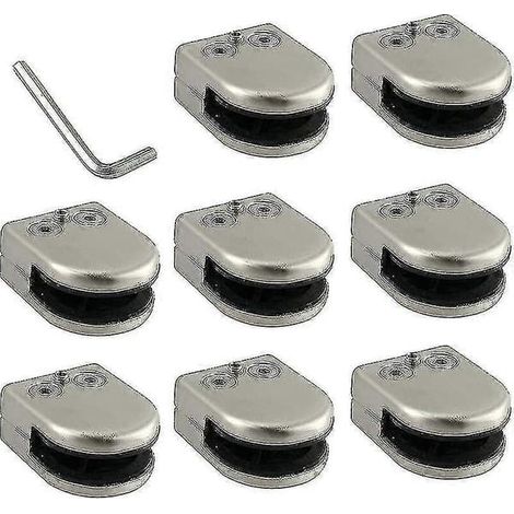 Pince à verre 8 pièces 6-8 mm en acier inoxydable 304, support de pince, dos plat, finition chromée pour balustrade (FQ) (1/5)