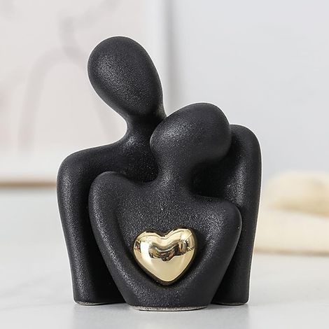 1 Statue de couple, céramique, cœur doré, design abstrait, décoration salon, cadeau Saint-Valentin (1/5)