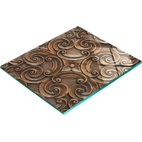Tabla de cortar de cristal para cocina con adorno gráfico de madera 60x52 cm (1/5)